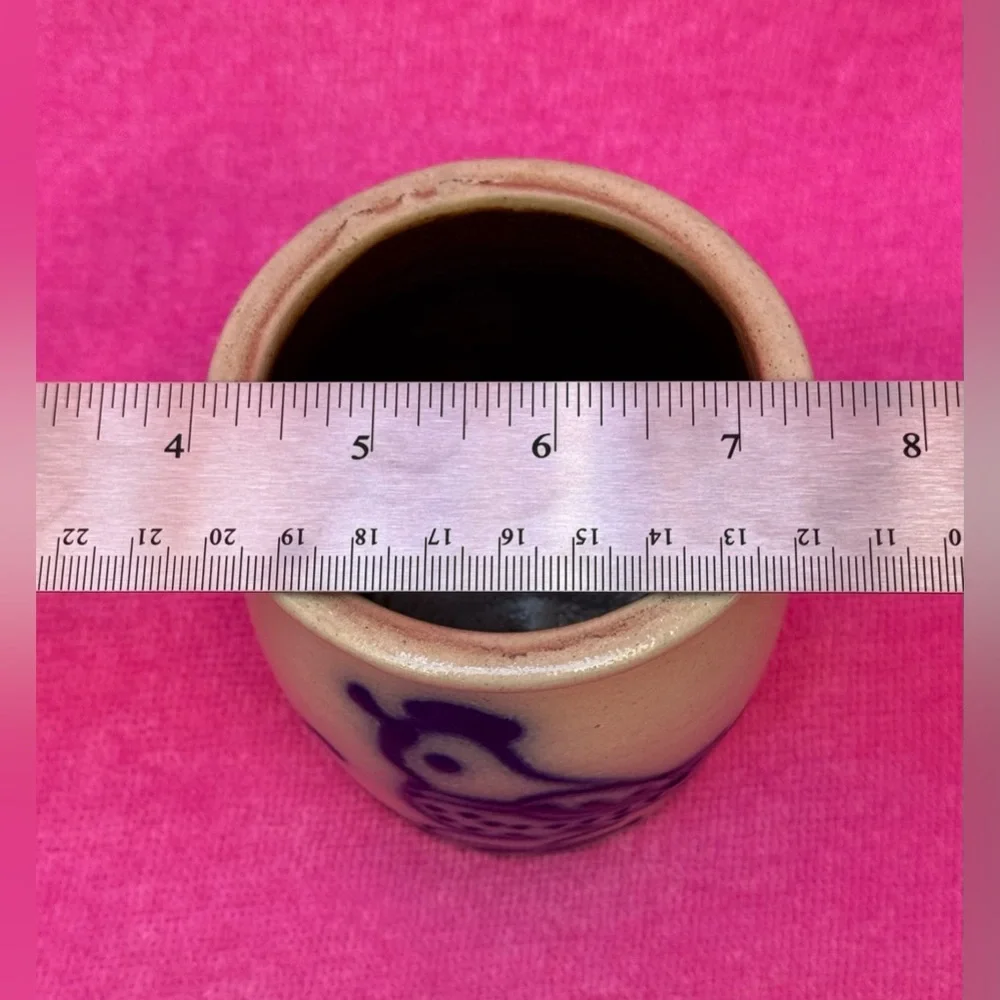 Vintage 1993 Beaumont Pottery 4” Salt-Glazed Crock – Cobalt Bird Folk Art - Picture 5 of 6